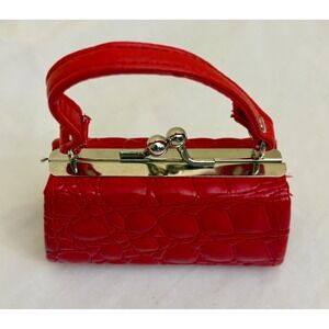 Tic.tok Red Faux Crocodile Embossed Mini Kiss Lock Coin Purse Top Handle Bag